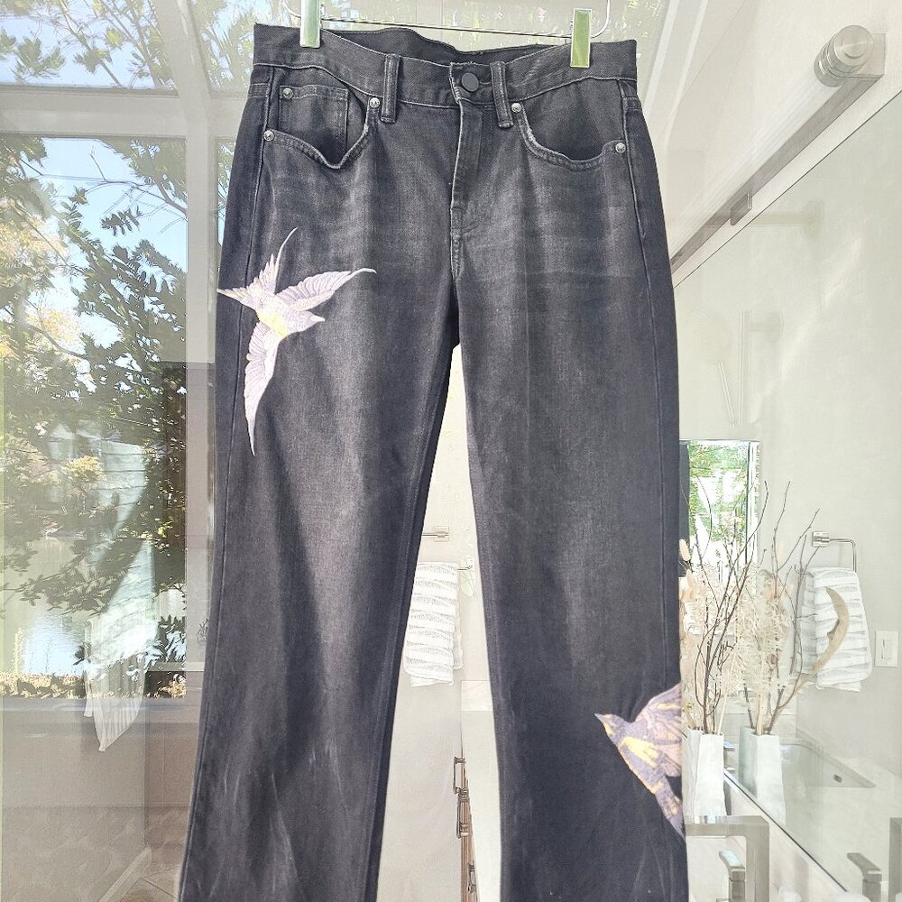 All Saints Bird Embroidered Black Cropped Jeans - Size 25 - Picture 4 of 11